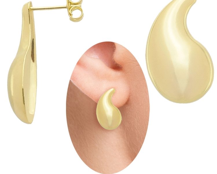 Brinco folheado a ouro em forma de gota abaulada